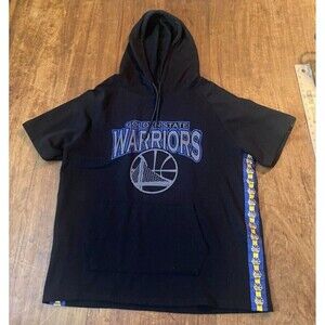 NBA Golden State Warriors Short Sleeve Hoodie Shirt Hooded Sz Med Black